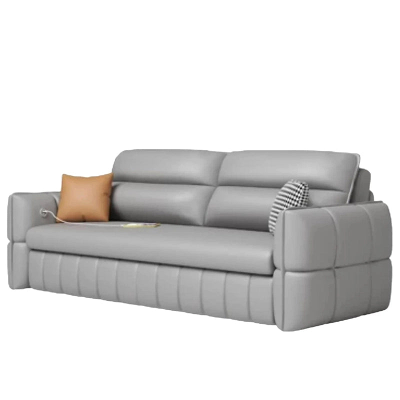 Grey pull-out surface with pillows – sofa bed design, sofa bed couch, mid-height backrest

