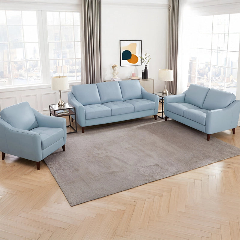 Side view pic with sloped armrest settee design and leather couch texture