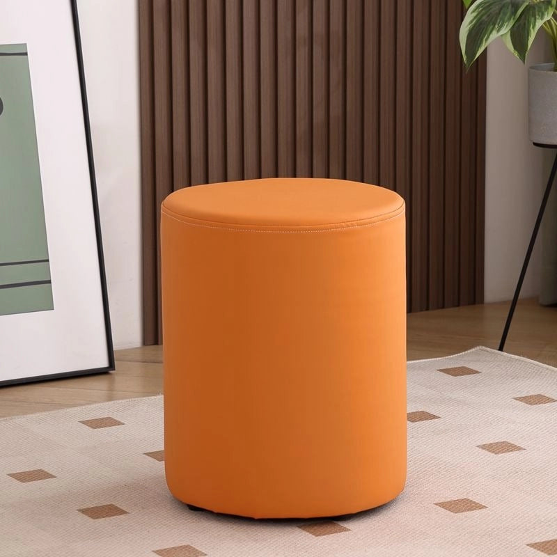 Compact orange pouffe ottoman pics showing ottoman and fabric ottoman detailing
