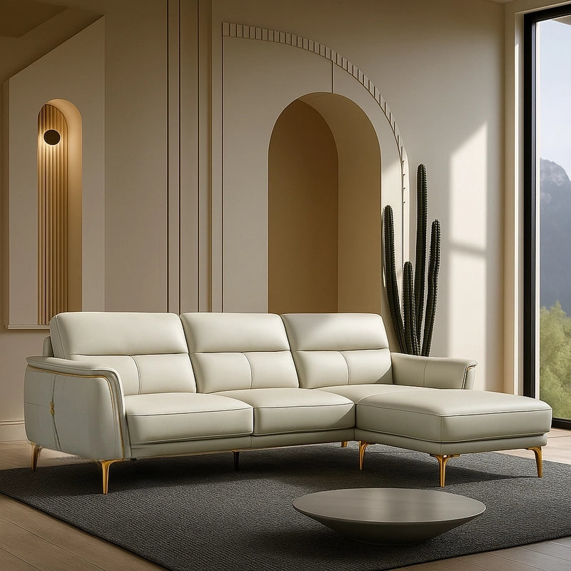 Right-hand lounger set in ivory beige – luxury couch + corner sofa set + L shape couch