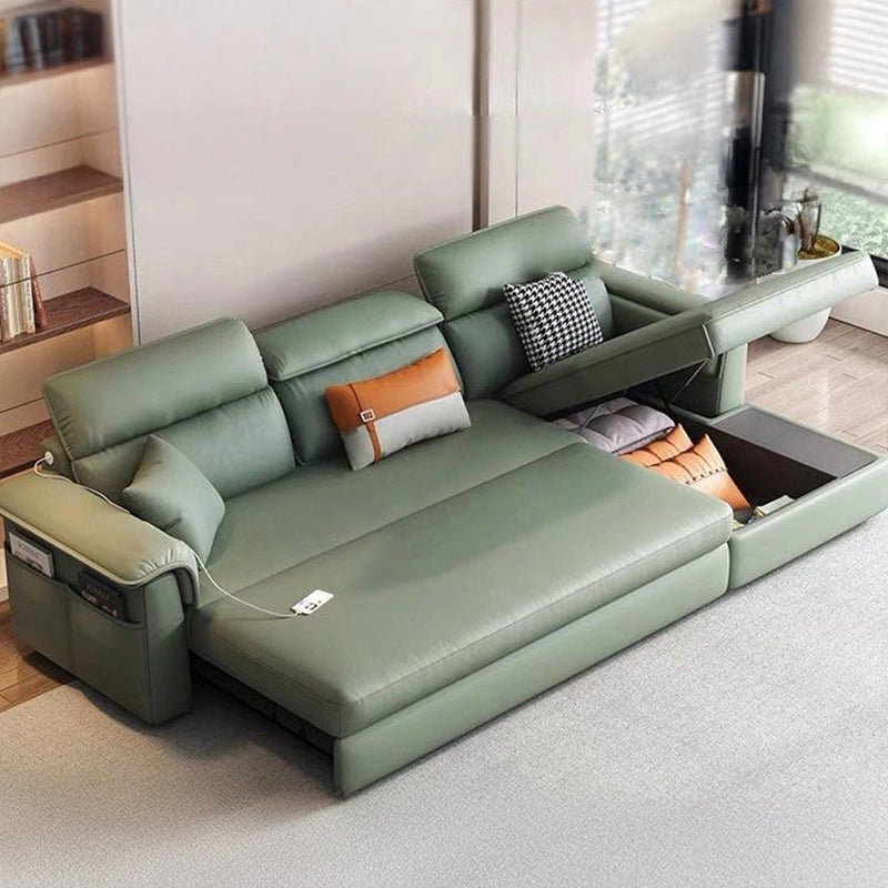 Adjustable headrests and wide arms boost comfort, while deep chaise storage and USB ports enhance usability.