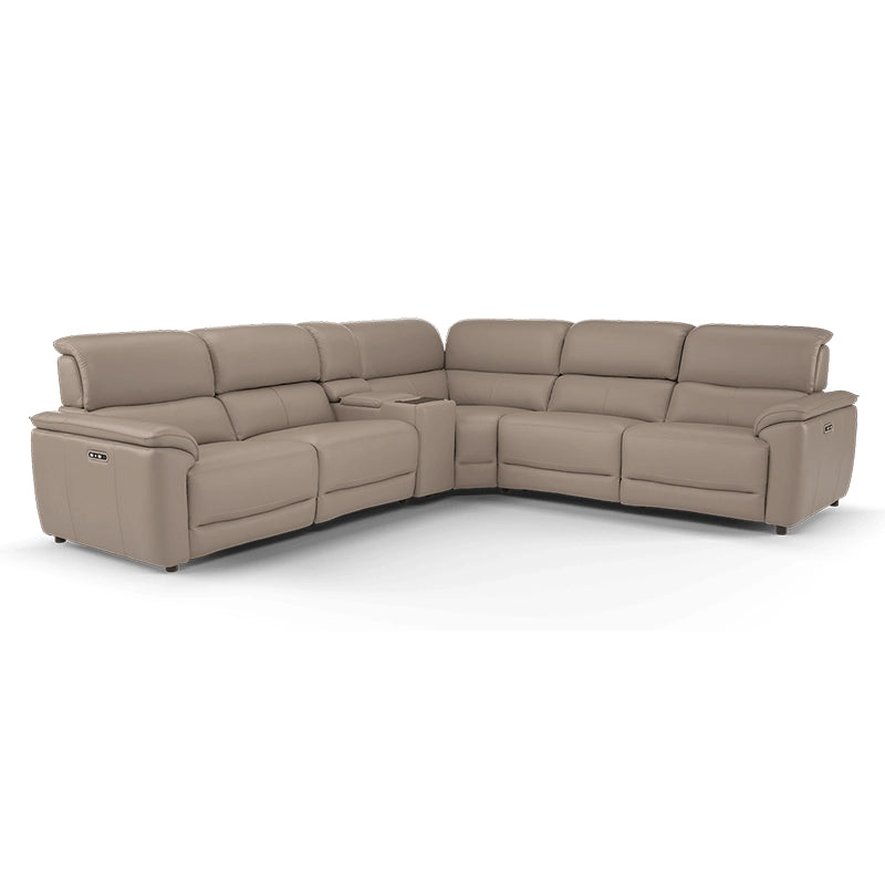 Modular recliner sofa set with cup holders, 2+corner+console+2 seater recliner sofa, soft taupe fabric