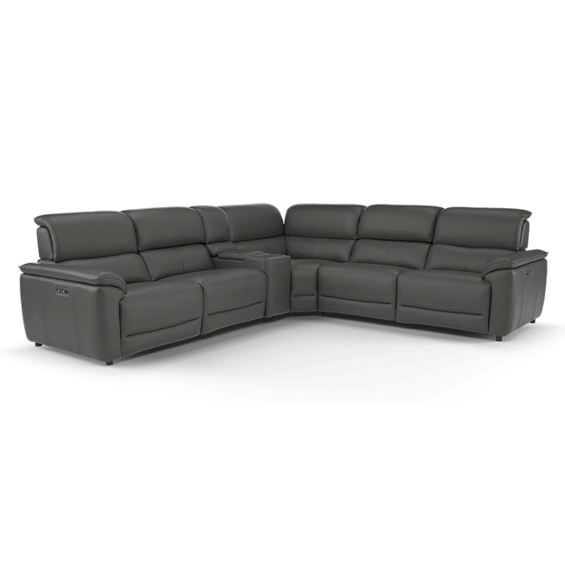 Electric power recliner couch in charcoal grey, couch and recliner set, faux suede finish - 2+corner+console+2