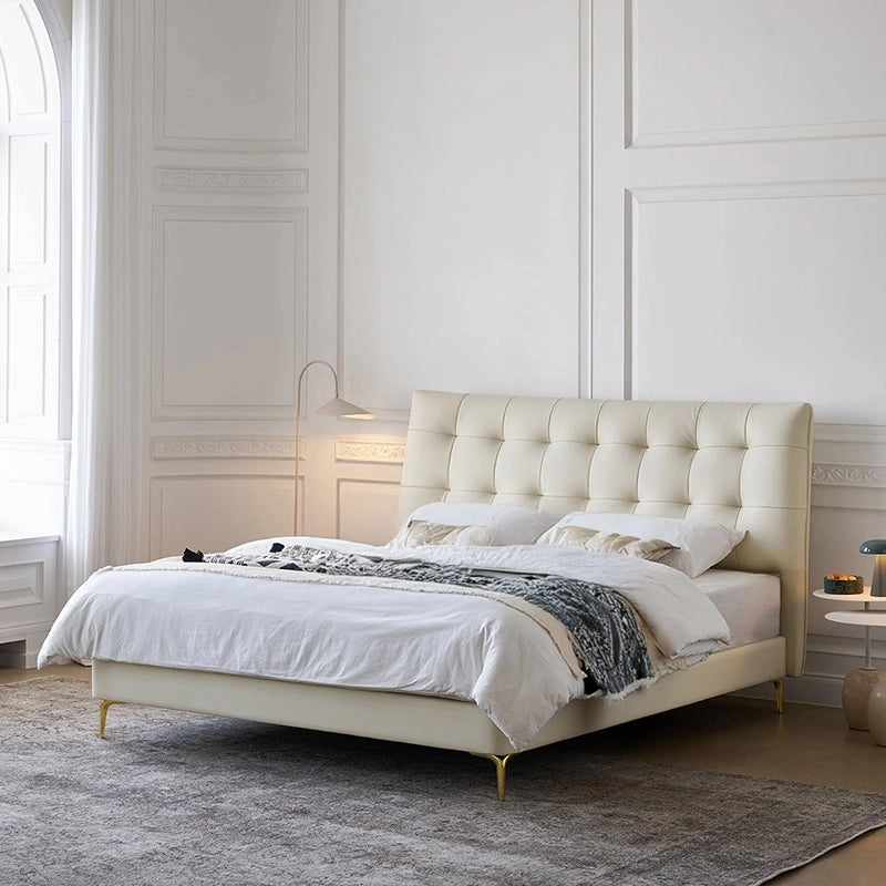 This upholstered bed for king size settings combines modern style bed design with essential functionality.