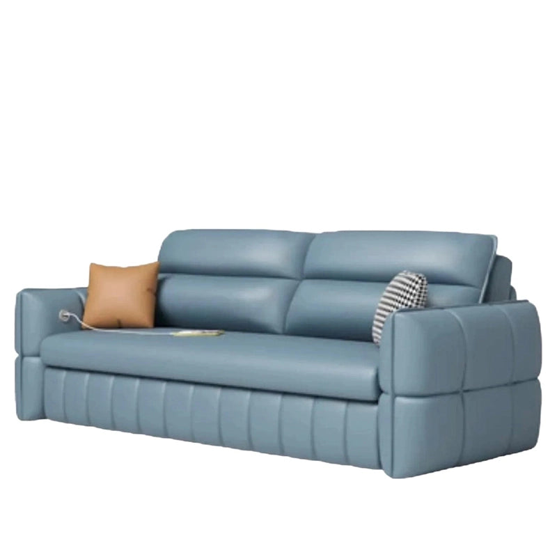 Blue quilted armrest design – convertible sofa bed, sofa come bed, sleek faux leather look