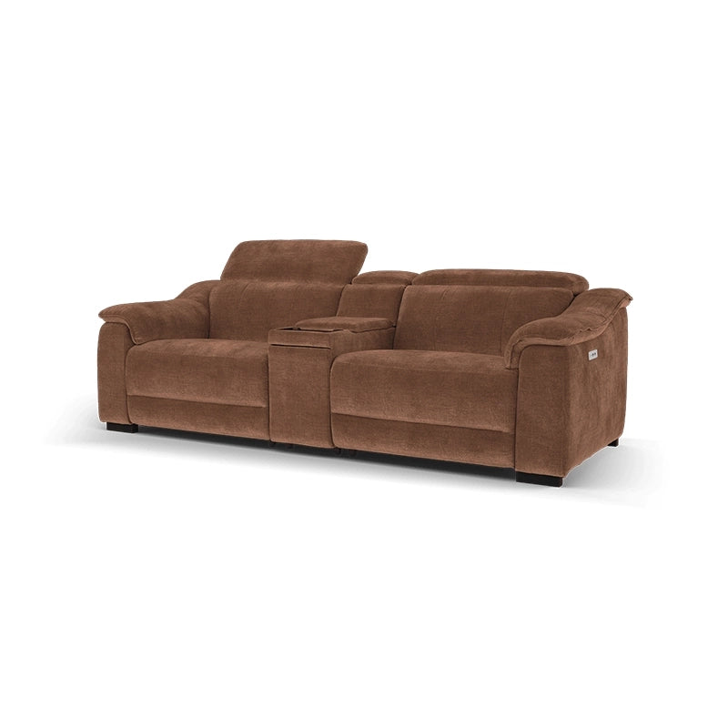 Cocoa brown dual-seater with cup holders – Recliner sofa set + Made to Order Custom Designed - 2+console