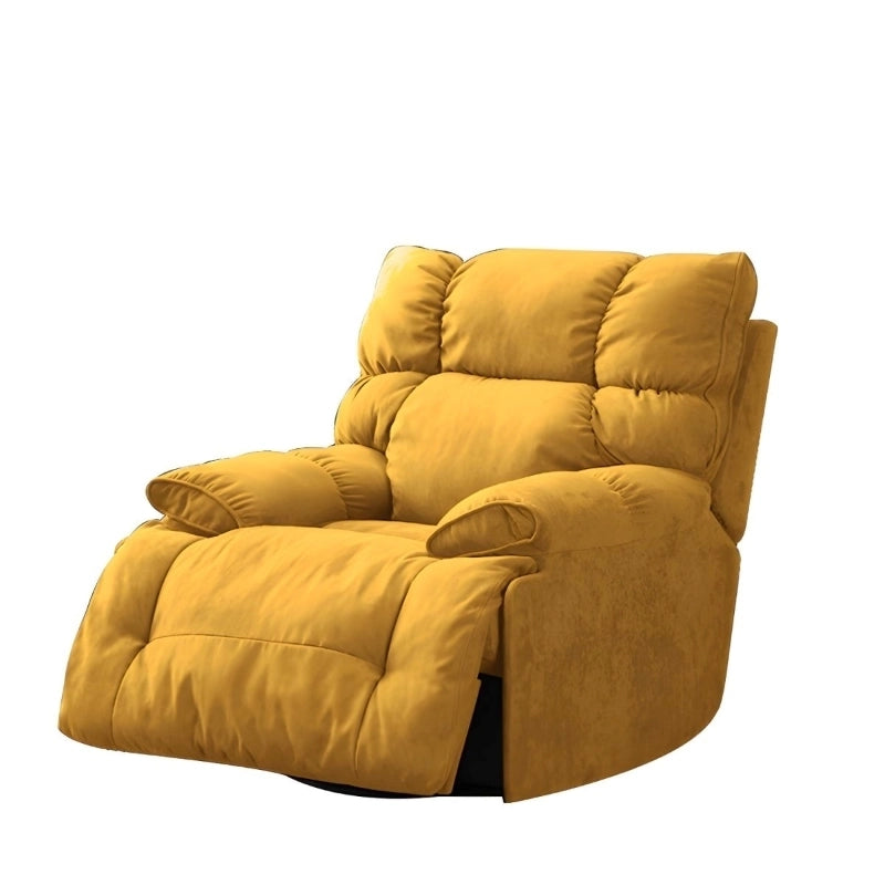 Yellow fabric recliner with thick padding – recliner chair, recliner couch, suede texture
