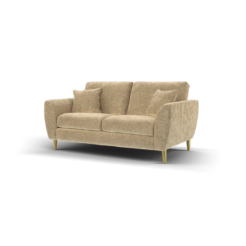 Designed for contemporary homes, this stylish sofa design features a left-hand chaise, soft cushion support, and tapered gold-toned legs, ideal for a sleek yet cozy setting. 