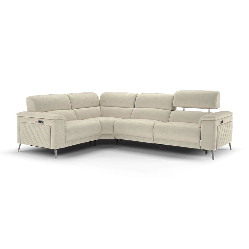 Vertical-stitched suede recliner pic with recliner sofa set + recliner chair + ivory finish - 2+Corner+1