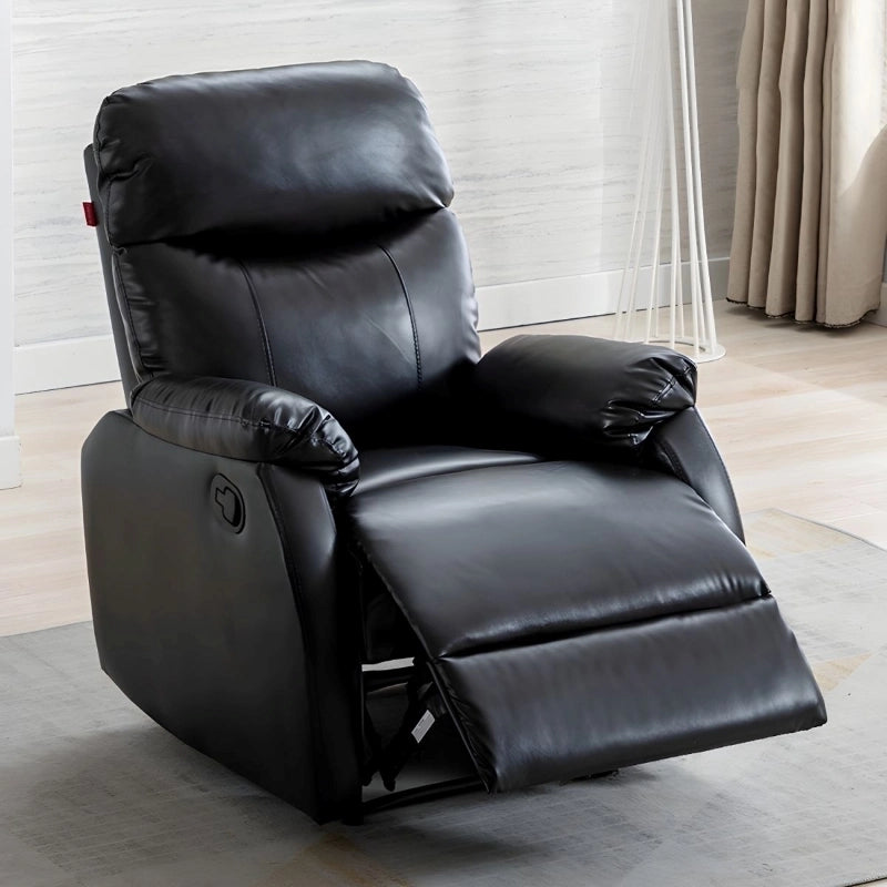 Black cushioned back chair in faux leather – couch with a recliner, recliner chair – 1 seater, black