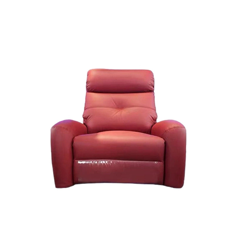 Designed in a rich red leatherette finish, the Creek collection includes adjustable movie recliner seats with electric controls that glide from 110° to 160°