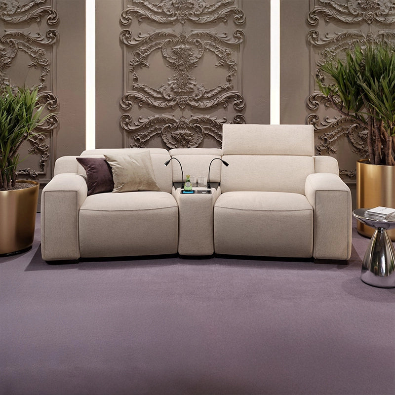 Dual-seat recliner with LED cup holders, home cinema recliner + theater sofa seating