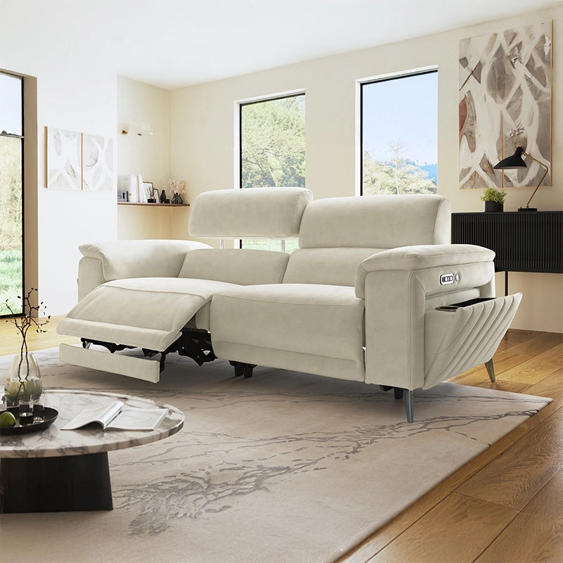 Vertical-stitched suede recliner pic with recliner sofa set + recliner chair + ivory finish