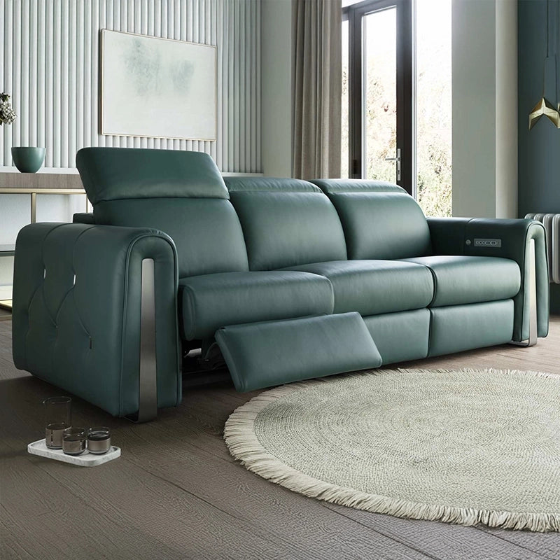 Padded recliner arm with gold inlay, Custom Handmade to Order, Recliner settee, sage green