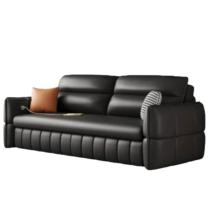 Plush Black backrest panel – couch sleeper, sofa cum bed design, faux leather upholstery