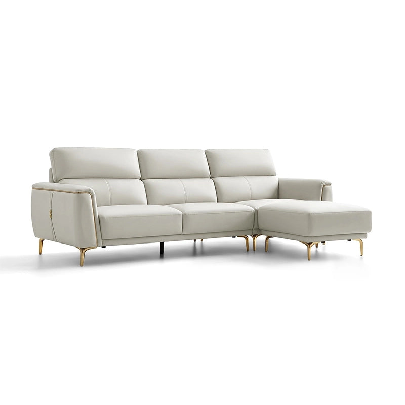 Close-up of metallic legs and stitching – latest sofa design + living room sofa set + leather settee - Ivory