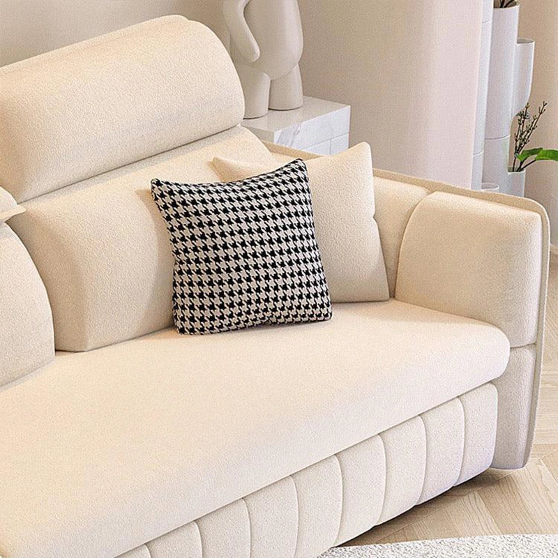 Upholstery options include soft microfiber fabric or stain-resistant faux leather in warm terracotta, ivory, or black.