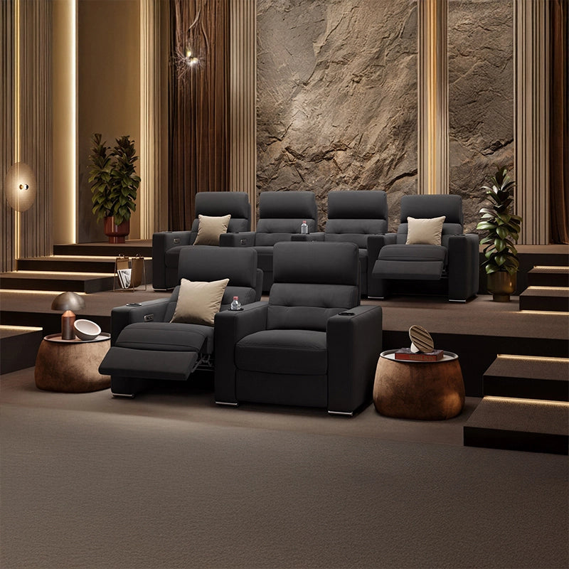 From 2 to 4-seater straight formats, it includes LED-lit holders, USB charging, and electric footrests for true multiplex comfort