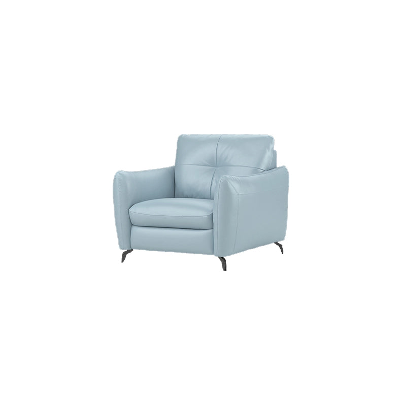 Side view of flared arm and slim metal legs, premium sofa, 1 seater sofa