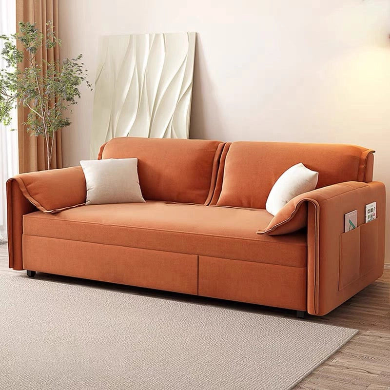 Its concealed short legs, rolled armrests, and stitched piping create a polished look.