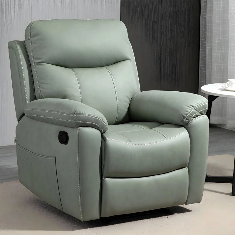 Recliner photo in green leatherette with USB port — power recliner, sleek silhouette, custom crafted