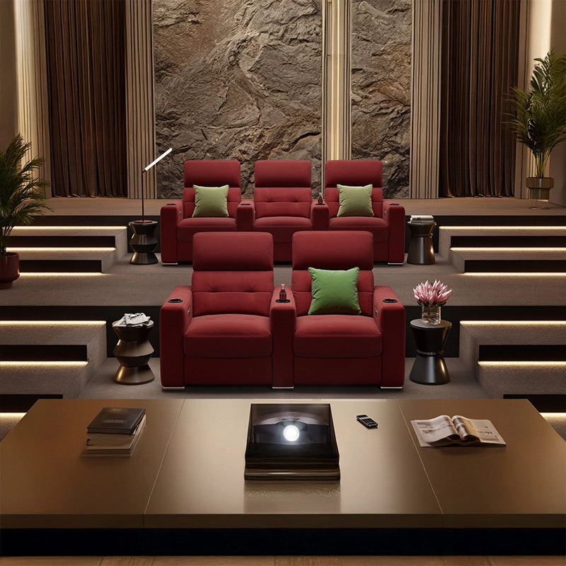 Perfect for theater recliners for home, these movie recliner seats feature a minimalist silhouette with padded arms, making them a functional centerpiece for home theater chairs and sofa home cinema setups