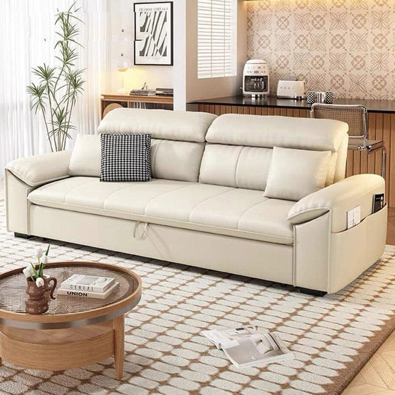 Dark block legs support — sofa cam bed, sofa cum bed, leatherette frame

