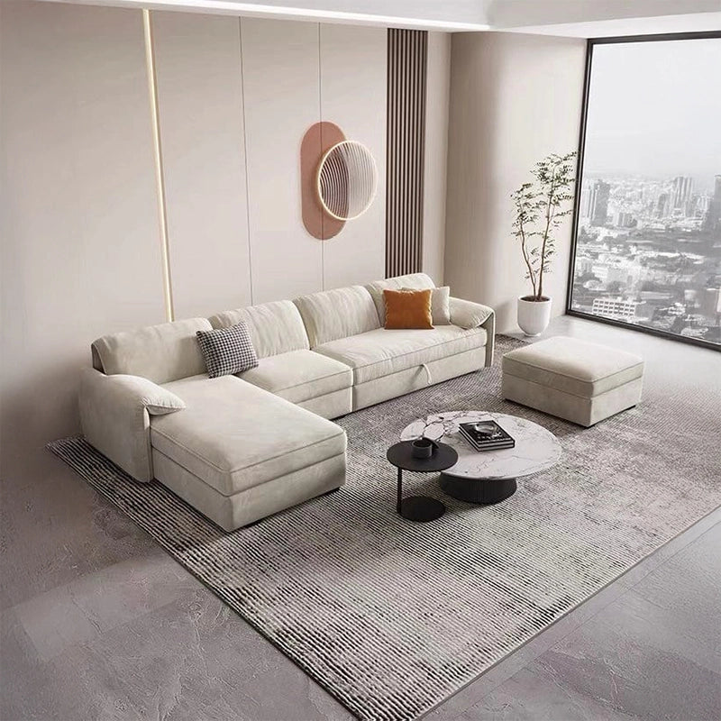 The integrated storage under the lounger adds hidden utility, ideal for compact city apartments or shared spaces.