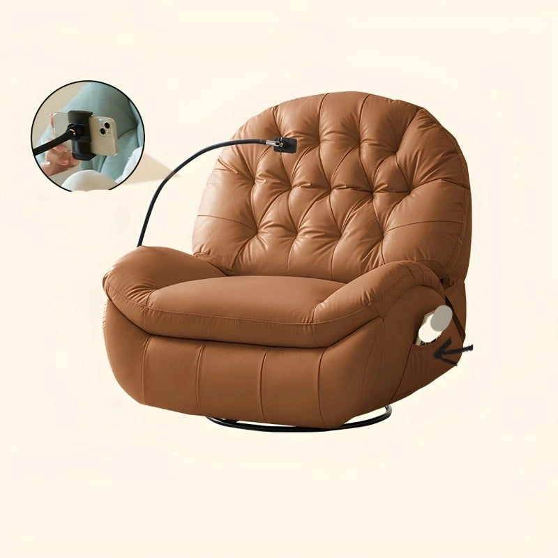 Whether upholstered in soft velvet or faux leather, each piece stands out visually while offering essentials like a side pocket and a mobile holder