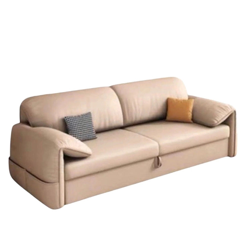 Featuring a soft faux leather finish, adjustable pillow arms, and a hidden pull-out mechanism, this sleeper sofa quickly transforms into a cozy couch bed, perfect for guests or daily sleeping.