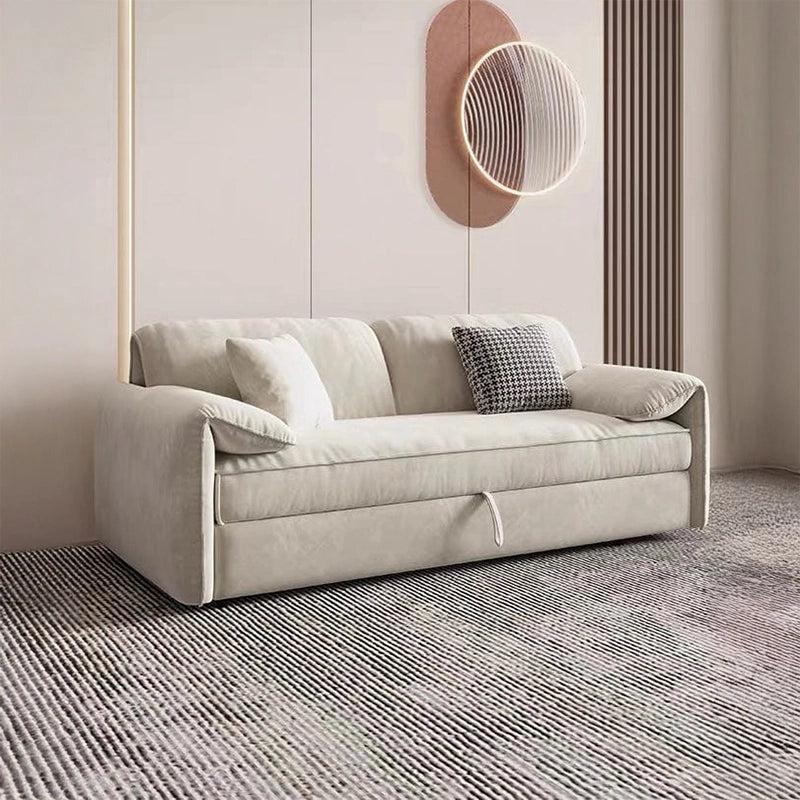 With neutral beige tones, stylish accent cushions, and a low-profile silhouette, this convertible couch bed doubles as a daily sleeper or guest-ready unit. 