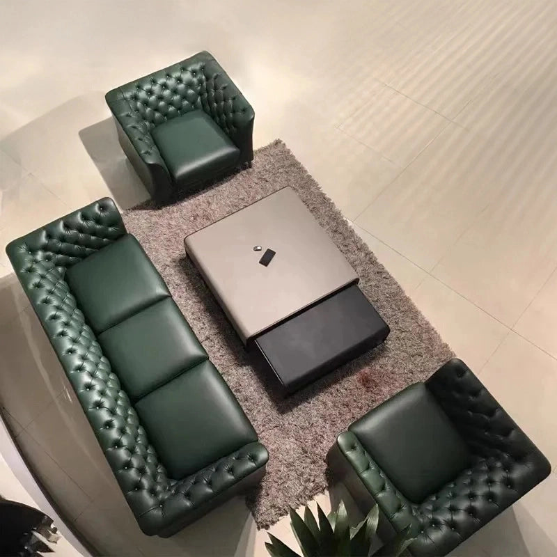 Sofa back photo with Chesterfield details, settee design, pure leather sofa, modern look