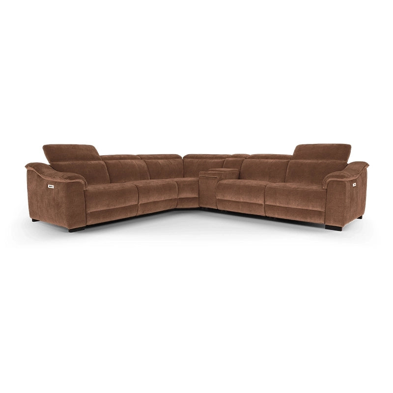 Cocoa brown dual-seater with cup holders – Recliner sofa set + Made to Order Custom Designed - 2+Corner+console+2