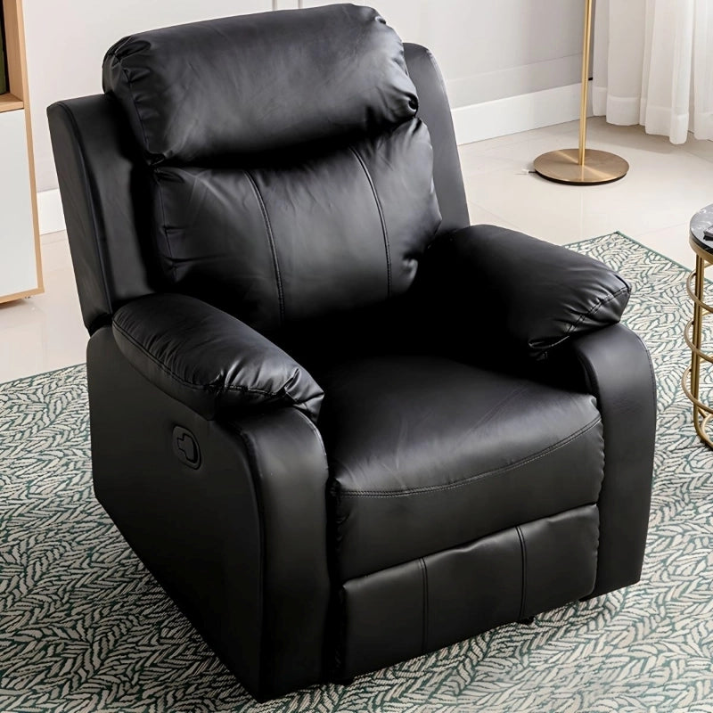 Upholstered in premium faux leather, this recliner offers ergonomic features like a plush segmented backrest, pillowy armrests, and a supportive chaise footrest for full-body relaxation.