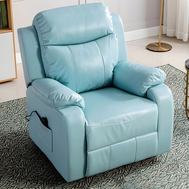Sky blue high-back style – chairs and recliners + manual recliner + faux leather