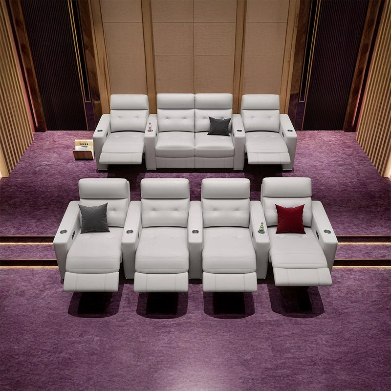 Perfect for dedicated home theater seating or home cinema recliners, they feature wide seats, chaise footrests, USB ports, and sleek contemporary lines. 