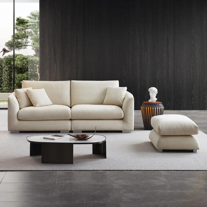 Plush L-shaped configuration, fabric couch, designable sofa set, luxury beige seating