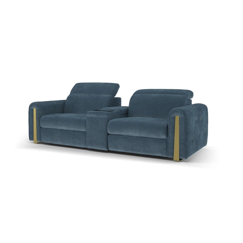 Tufted backrest and smooth silhouette, Custom Tailored to Order, Recliner couch set, slate blue - 2+console