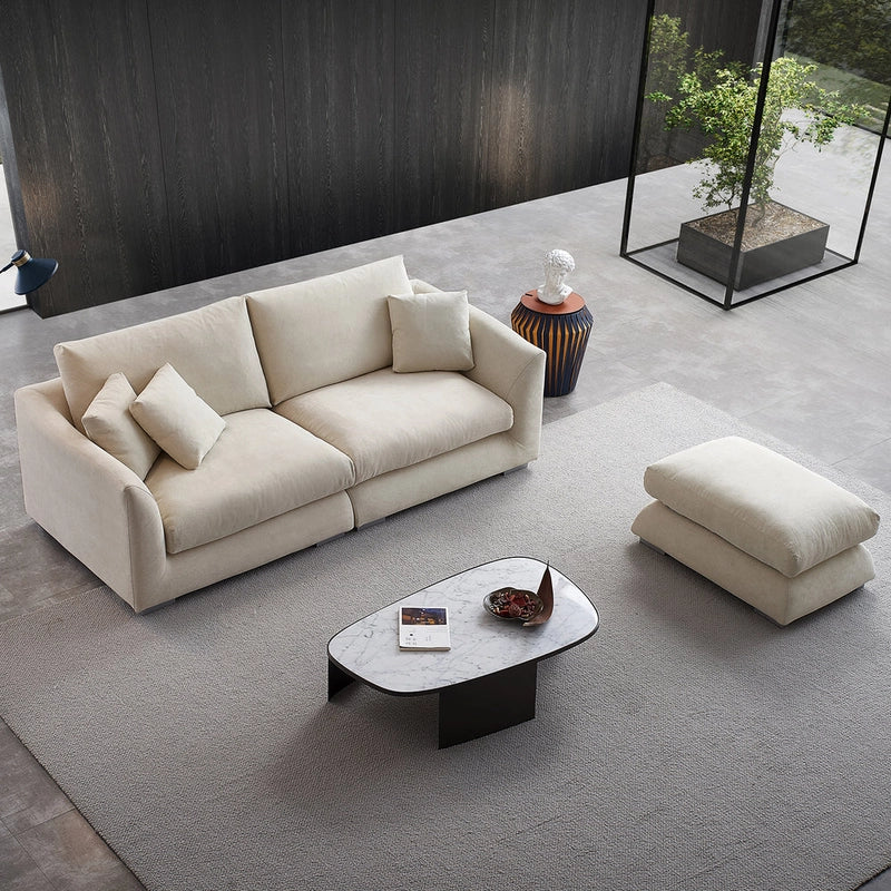 This Chase l shape sofa set blends plush fabric upholstery with a modular structure ideal for contemporary living rooms.