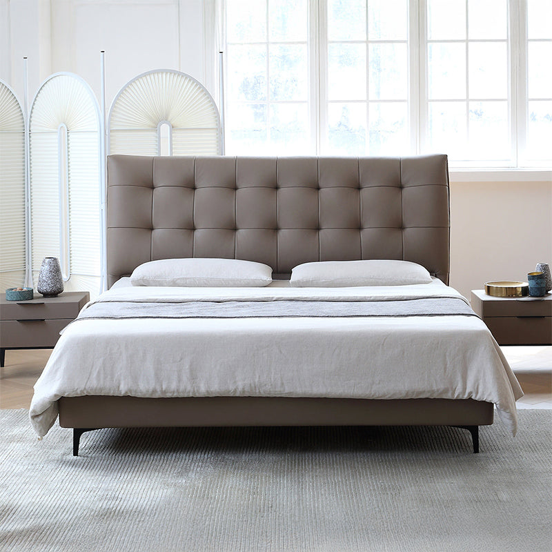 Deeply tufted leatherette headboard with modern bed design and cot design styling