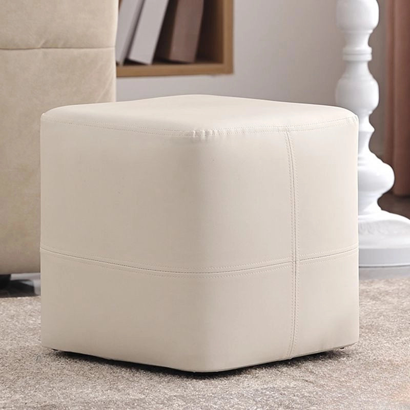  Minimalist faux leather pouffe with footstool shape, pouffe ottoman style, ivory finish