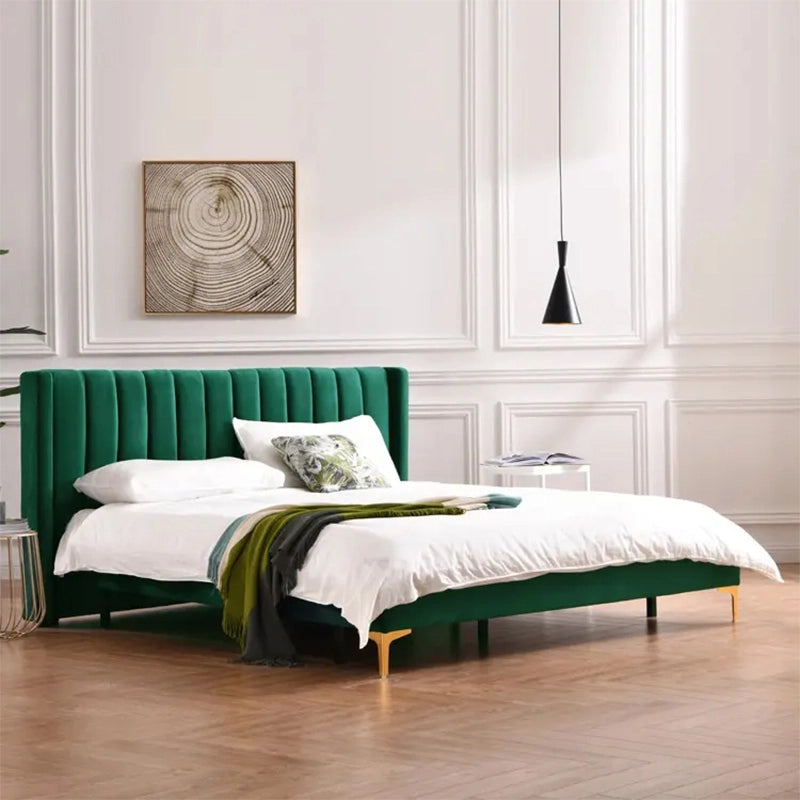 Velvet tufted headboard in blush pink, master bedroom bed design, bed frame