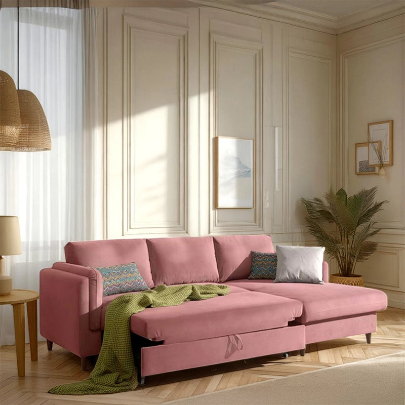  Blush pink L-shape with pull-out function, convertible sofa bed + sleeper sofa