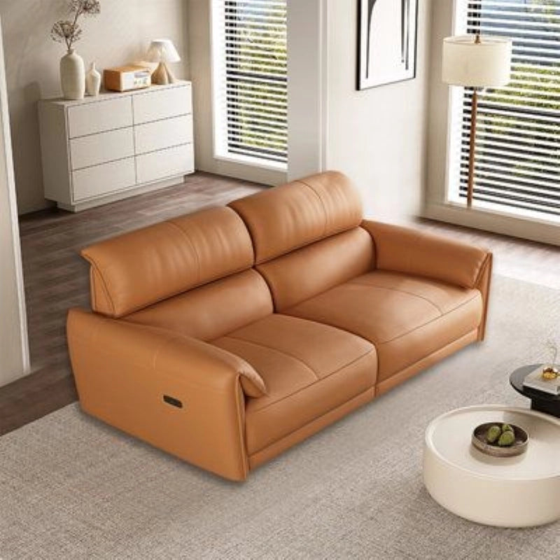 Tan leather sofa with recliner controls – premium sofa, 2 seater sofa, leather finish