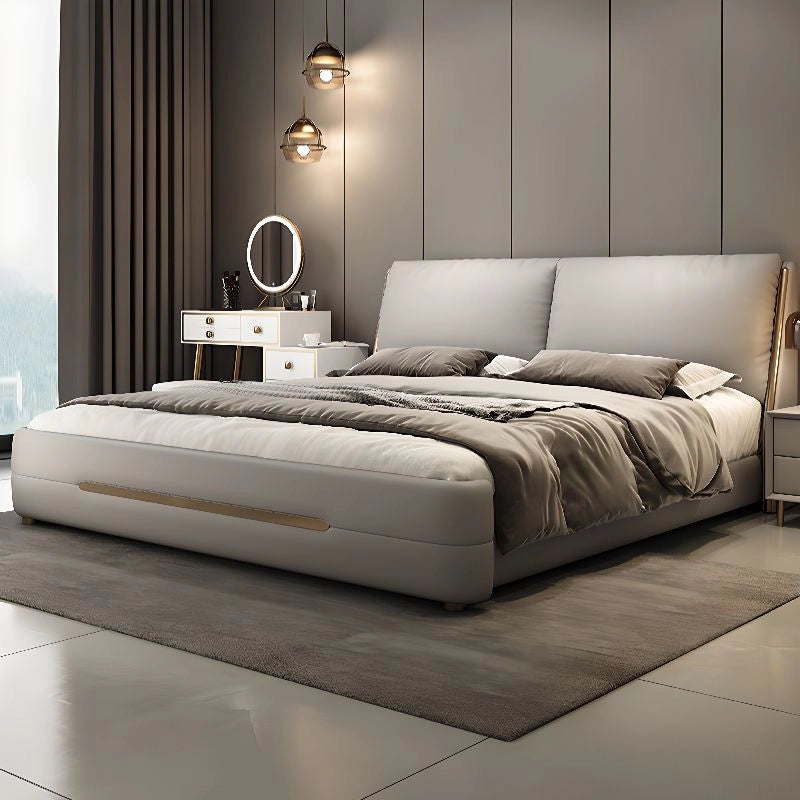 Light grey modern bed and cot, Custom Designed to Order, modern bed design, faux leather