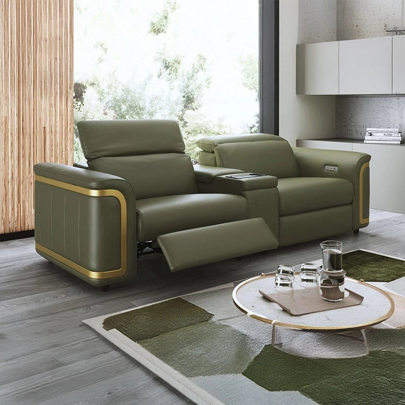 Wide armrest picture in olive velvet, couch and recliner, 2 seater recliner sofa