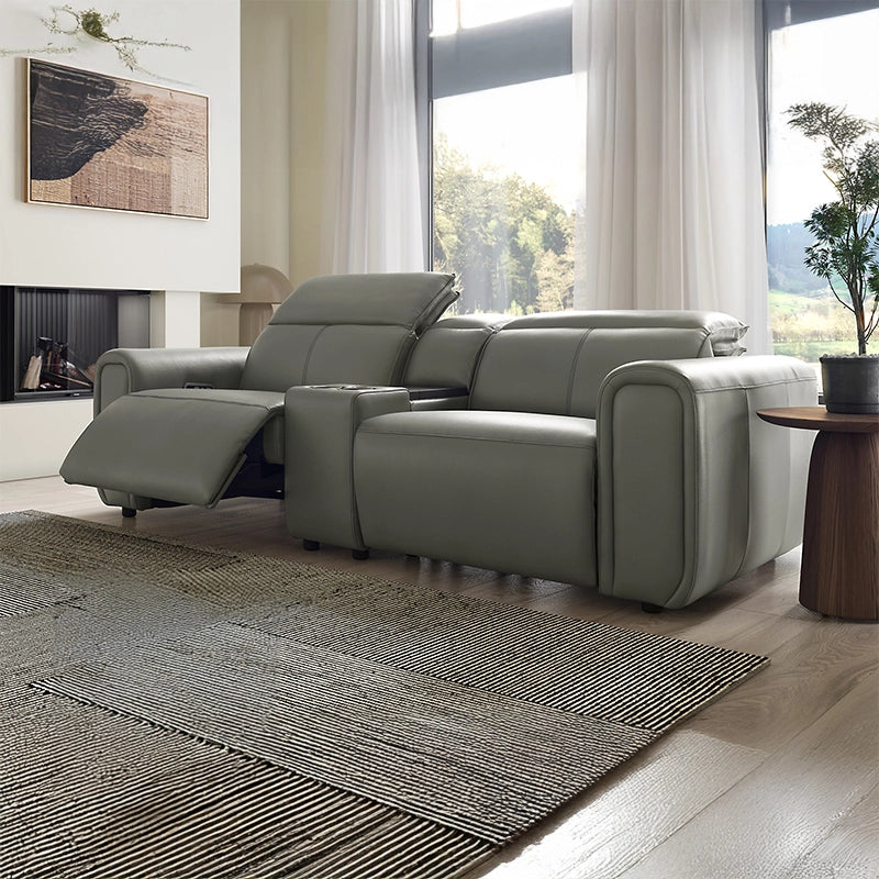 Modular L-shaped design with home theater chairs and home cinema recliner in olive green