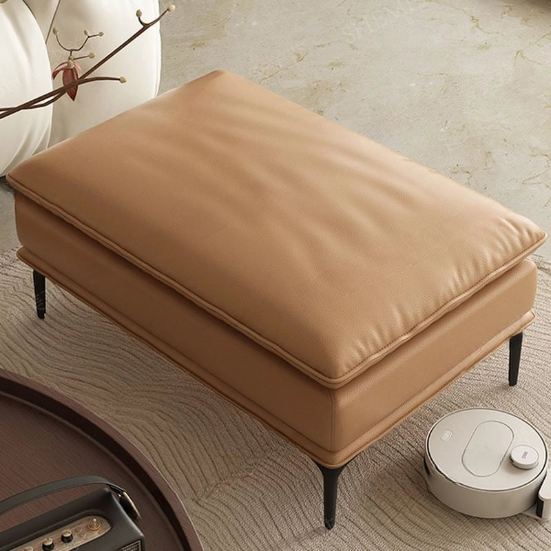 Warm tan faux leather image, ottoman bench and leather ottoman with metal legs