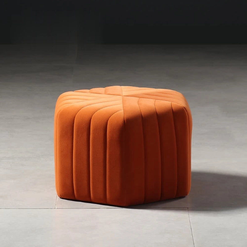 Radial tufted photo of pouffe ottoman and living room ottoman in orange