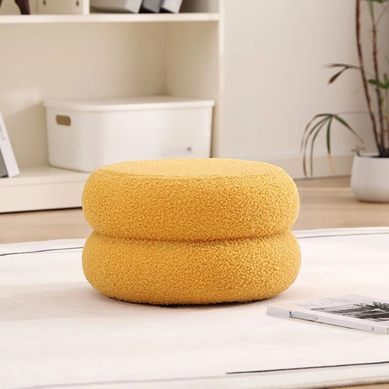 Plush boucle pouffe ottoman + pouf ottoman + compact cylindrical seat